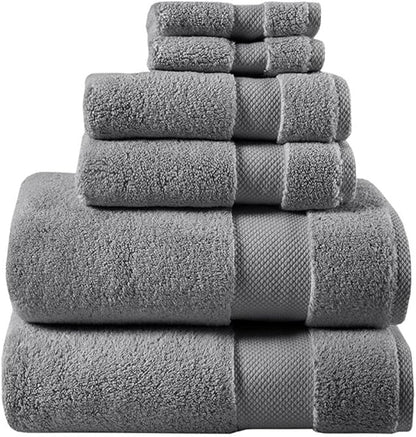 Madison Park Signature Splendor Luxury 100% Cotton Bathroom Towel Set - Soft, Plush 1000 GSM Heavyweight Hotel Quality, Zero Twist, Highly Absorbent, Quick Dry, Multi Sizes, Charcoal 6 Piece