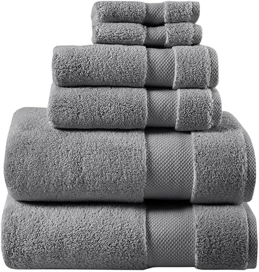 Madison Park Signature Splendor Luxury 100% Cotton Bathroom Towel Set - Soft, Plush 1000 GSM Heavyweight Hotel Quality, Zero Twist, Highly Absorbent, Quick Dry, Multi Sizes, Charcoal 6 Piece