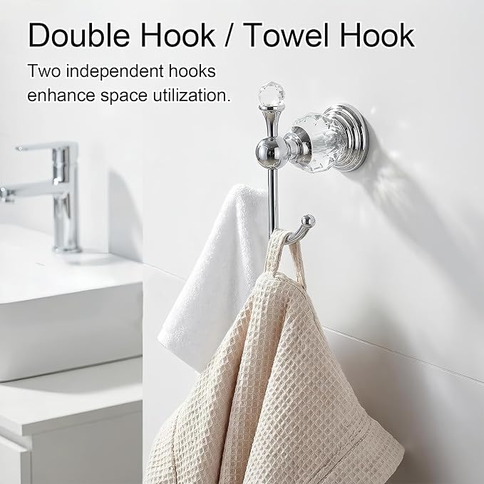 Chrome Crystal Bathroom Hardware Adjustable 24 Inch Towel Bar Set Toilet Paper Holder Towel Ring Coat Hooks Bathroom Accessories 4 Pieces Wall Mounted