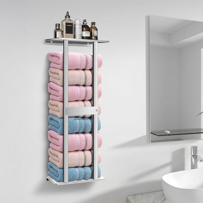 Bathroom Towel Storage Rack, Wall Mounted Bathroom Towel Rack | 30 inch Heavy Duty 6 Large Towels, Wall Mounted Towel Rack for Rolled Towels, Silver