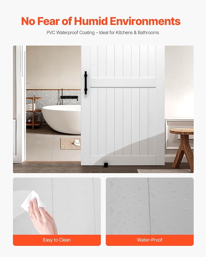 VEVOR Sliding Barn Door, 42 x 84 inch, High-Strength MDF Panel, Barn Door with Hardware Kit, Water-Proof PVC Surface, Easy to Install, H-Frame, Smoothly and Quietly Sliding for Living Room, Bathroom