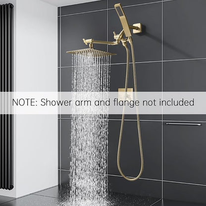 G-Promise All Metal 8-Inch Dual Square Shower Head Combo, Rain Shower Head, Handheld Shower Wand with 71-Inch Extra Long Hose, 3-Way Diverter, Adjustable Extension Arm, Brushed Gold | Built to Last, Easy Install, Adjustable Height & Angle for All Heigh...