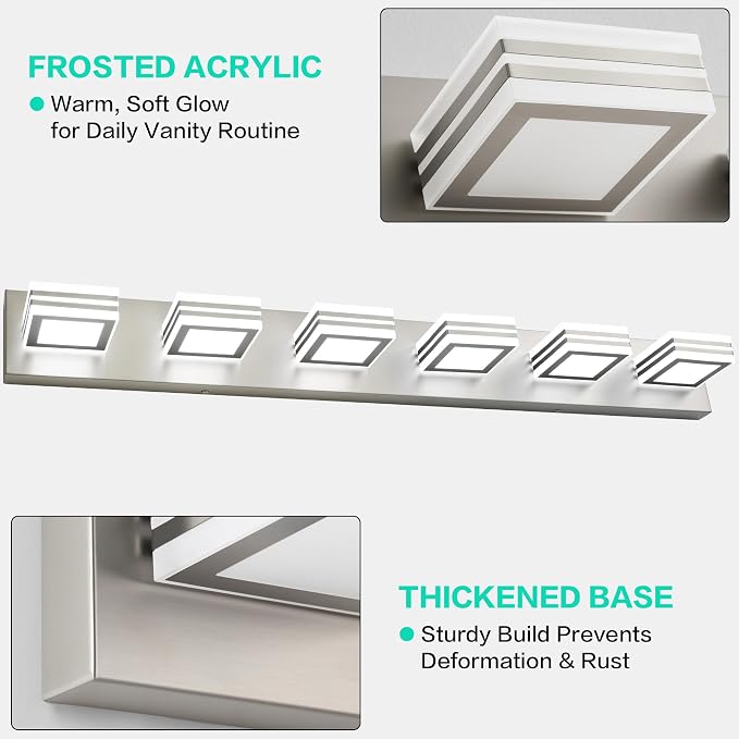 SOLFART Modern LED Vanity Lights Fixtures: 6 Lights Acrylic LED Brushed Nickel Vanity Lights for Bathroom 39inch