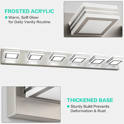 SOLFART Modern LED Vanity Lights Fixtures: 6 Lights Acrylic LED Brushed Nickel Vanity Lights for Bathroom 39inch