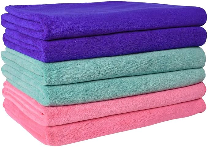 JML Microfiber Towels, Bath Towel Sets (6 Pack, 27" x 55") - Extra Absorbent, Fast Drying, Multipurpose for Bath, Swimming, Fitness, Sports, Yoga, Dark Blue/Green/Pink | Hanging Loop, Extra Absorbent, Fast Drying, Lint-free, Use for Pool, Swimming, Fit...