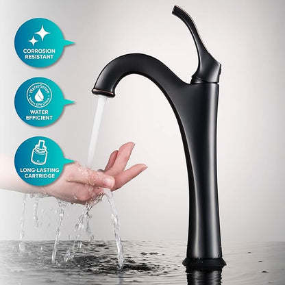 KRAUS Elavo 14-inch Round White Porcelain Ceramic Bathroom Vessel Sink and Arlo Faucet Combo Set with Pop-Up Drain, Oil Rubbed Bronze C-KCV-341-1200ORB