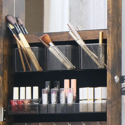 Full Length Mirror Jewelry Armoire Jewelry Cabinet - 2-in-1 Organizer for Makeup and Jewelry Lockable Storage Over The Door Mirror With Jewelry Storage- Rustic Brown