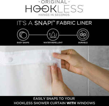 Hookless It's A Snap! Polyester Fabric Snap-In Replacement Shower Curtain Liner for Hookless Curtain with Sheer Window, 70" x 54", Water-Repellent, Easy Install, White