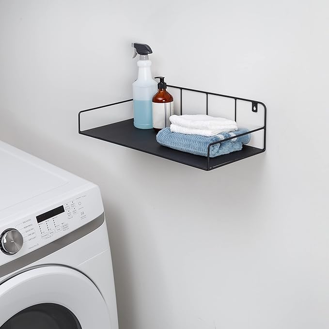 Honey-Can-Do Floating Shelves for Wall, Geometric Style Decor Shelf for Bathroom Bedroom Living Room Kitchen Office, Black