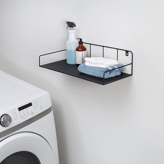 Honey-Can-Do Floating Shelves for Wall, Geometric Style Decor Shelf for Bathroom Bedroom Living Room Kitchen Office, Black