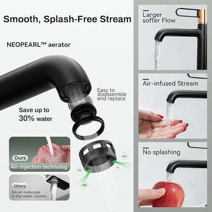 Single Handle Bathroom Faucet for 1 or 3 Hole with Deck Plate, Durable Brass Body, Leak-Free Cartridge, Hot/Cold Water Mixer, Easy Install, Luxury Matte Black Sink Faucet Single Hole for Vessel Vanity