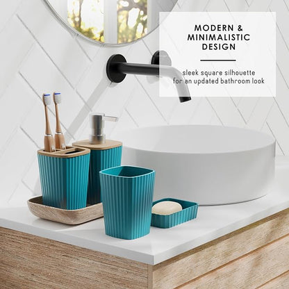 Clara Clark Teal Bathroom Set, Shower Curtain Set, Bathroom Accessory Set | 20 Piece Bathroom Accessories Set with Toothbrush Holder, Soap Dispenser, Soap Dish, Toilet Brush, and Bathroom Trash Can