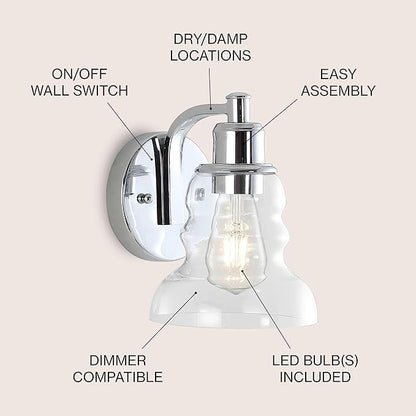 JONATHAN Y 6.5" Chrome Modern Industrial Rustic 1-Light LED Vanity Light with Clear Glass Shade, Vintage Wall Sconce for Bathroom Kitchen Hallway, LED Bulb Included (JYL3544B)
