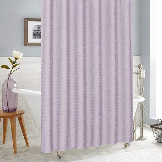 MitoVilla Extra Long Shower Curtain 72 x 84, Purple 84 inch XL Waffle Fabric Shower Curtains for Modern Luxury Bathroom Decor, Waffle Weave Textured Weighted Shower Curtain 84 inch, Lavender
