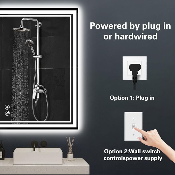 28“ x 36” LED Bathroom Mirror Fogless LED Mirror for Bathroom Dimmable 3 Colors Lights Smart Vanity Mirror Touch Sensor Home Decor Wall Mounted Horizontal/Vertical
