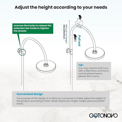 gotonovo Exposed Shower Faucet with Spout Polished Chrome,Curved Pipe | Brass Bathroom Exposed Shower System,8’’ Rain Head,Swivel Tub Spout 2 Cross Handle,Adjustable Handheld Sprayer,Wall Mount