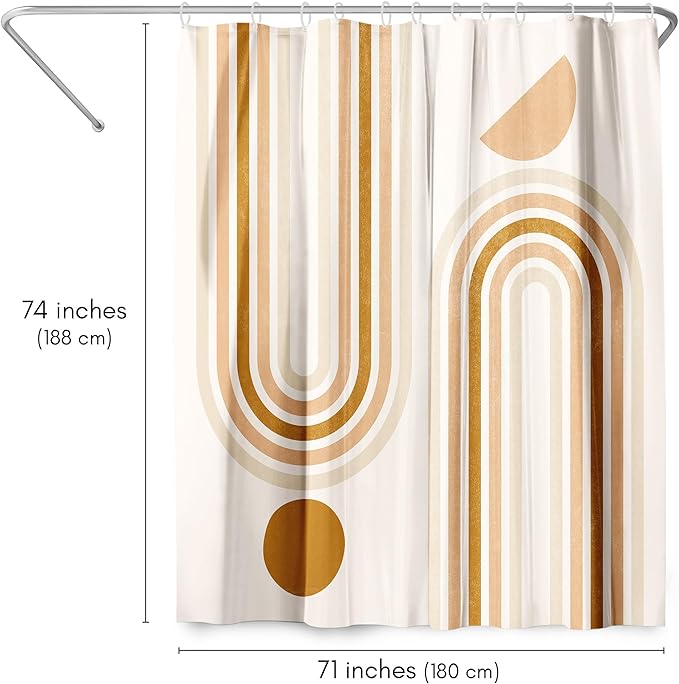 Americanflat 71x74 Boho Shower Curtain - Water-Resistant Long Shower Curtain with Durable Metal Grommets and 12 Hooks - 100% Polyester - Burnt Orange, Terracotta, Warm Sand and Cream
