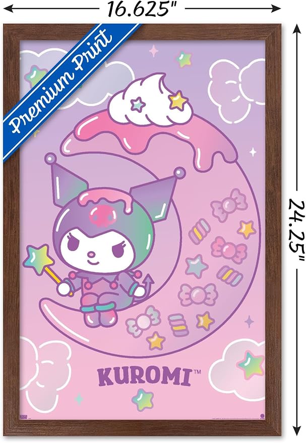 Hello Kitty and Friends: 24 Dreamland - Kuromi Wall Poster, 22.4L" x 14.7W", Mahogany Framed Version