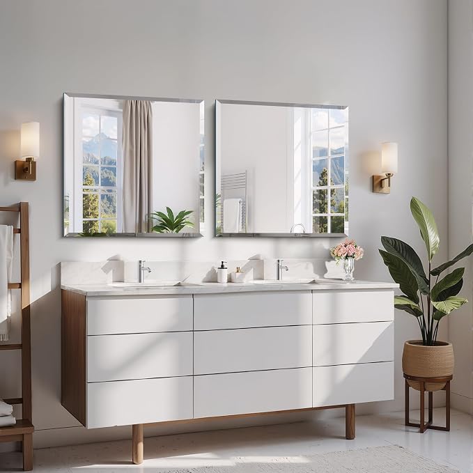 CILIBER Beveled Mirror, 24x24 Square Bathroom Mirrors for Wall, 3mm Tempered Glass Frameless Vanity Mirror Over Sink with Beveled Edge for Bathroom,Bedroom,Living Room and Entryway