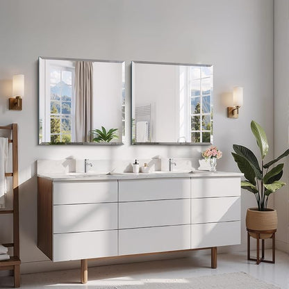 CILIBER Beveled Mirror, 24x24 Square Bathroom Mirrors for Wall, 3mm Tempered Glass Frameless Vanity Mirror Over Sink with Beveled Edge for Bathroom,Bedroom,Living Room and Entryway