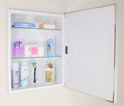 Fox Hollow Furnishings 16x20 Parker Metro Metal Framed Rectangle Recessed Bathroom Medicine Cabinet, Floating Mirror, 14x24 in-Wall Opening, Steel, Adjustable Glass Shelves, Magnet Close, Chrome