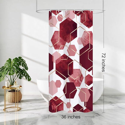 Litabel Small Stall Shower Curtain Set, Geometric Bathroom Decor 36x72 | Narrow Half Modern Minimalist Shower Curtais, Burgundy Geometric Art Print Abstract Waterproof Bath Curtain