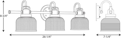 Progress Lighting P2992-163 Archie Collection Clear Double Prismatic Glass Coastal Bath Vanity, 3-Light, Vintage Brass