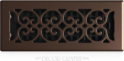 Decor Grates Metal Scroll Decorative Air Vent Cover 4x12 Floor Register – Adjustable Control Lever – AC Floor Vent Covers for Home Floor Vents – Fits 4 x 12 Inch Opening – Rubbed Bronze (SPH412-RB)