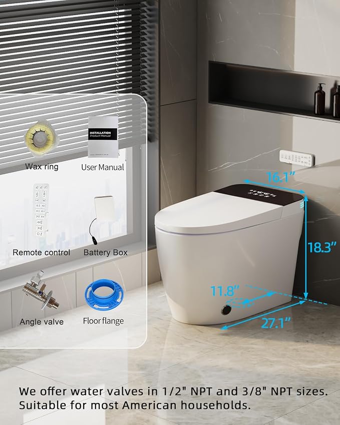 TOTTE Smart Toilet with Bidet, Auto Open/Close Lid, Bidet Toilet with Powerful Flush, Instant Warm Water, Elongated Smart Toilet with Heated Seat, Dryer, Modern Bathroom Toilets with Deodorization
