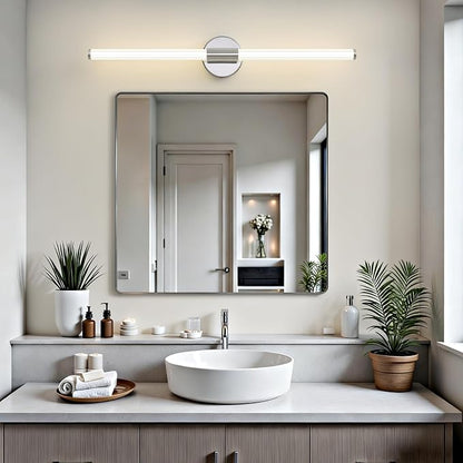 LED Bathroom Vanity Lights Chrome Wall Sconce Modern 30" | 360° Bright Bathroom Light Fixture, Dimmable Vanity Light, Hardwired Wall Light 4000K for Mirror