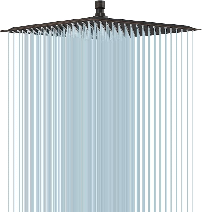 16 In Rain Shower Head High Pressure Rainfall Shower Head Bronze | Square Rain Bathroom Showerhead, High Flow, Large Stainless Steel, Ceiling Mounted, Wall Mounted, Waterfall Full Body