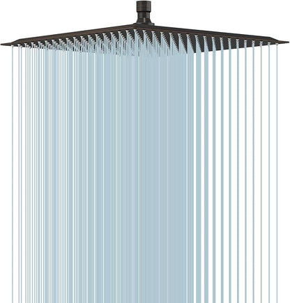 16 In Rain Shower Head High Pressure Rainfall Shower Head Bronze | Square Rain Bathroom Showerhead, High Flow, Large Stainless Steel, Ceiling Mounted, Wall Mounted, Waterfall Full Body