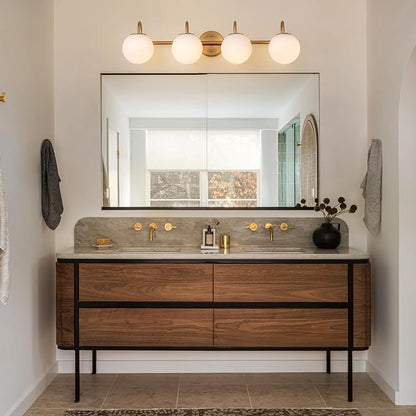Gold Bathroom Vanity Light, 31" Modern Dimmable 4-Light Bathroom Light Fixture Over Mirror, Globe Vanity Light with Frosted Glass Shade Globe Wall Sconce