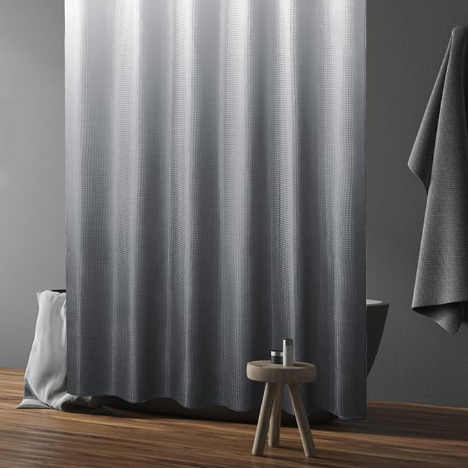 Extra Long Grey Ombre Fabric Shower Curtain, 72 x 84 | Tall Gray Ombre Shower Curtain for Bathroom, Fabric Shower Curtain Set , Water Repellent, Machine Washable