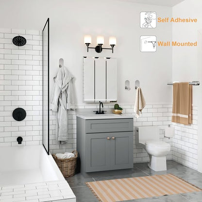 TocTen 5 Pieces Wall Mounted or Self Adhesive Towel Bar Set, Stainless Steel Bathroom Hardware Set Include 16″ Towel Rack, Toilet Paper Holder, 3 Towel Hook, Sticky Bathroom Accessory Kit (Silver)