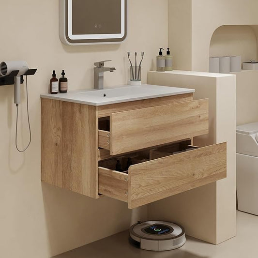 Floating Bathroom Vanity Without Sink Wall Mounted Cabinet with 2 Soft-Close Drawers and Doors, Moisture-Resistant MDF,Large Storage for Small Space (30")