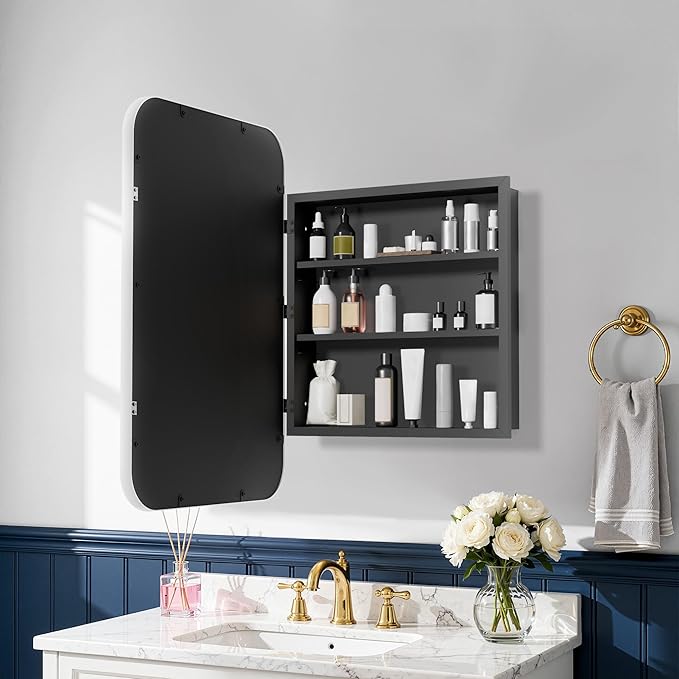 Casaphoria 30" H x 20" W Bathroom Medicine Cabinet with Mirror, Metal Frame Wall Medicine Cabinets Mirrors, Wall Mirror Cabinet, White