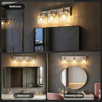 OCIOC Brushed Nickel Bathroom Light Fixtures, 3-Lights Bathroom Vanity Light with Glass Shades, Modern Vanity Lights for Mirror, Wall Lights for Living Room, Hallway, Kitchen, E26 Base