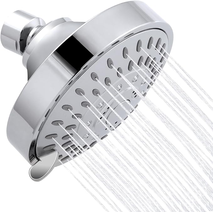 AISOSO Shower Head, 5 Modes High Pressure Shower Heads for Relaxed Shower Experience, 4.1 Inch Bathroom Fixed Showerhead Even at Low Water Pressure for Powerful Spray, Chrome