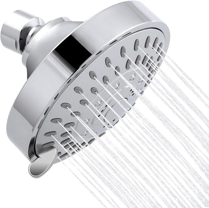 AISOSO Shower Head, 5 Modes High Pressure Shower Heads for Relaxed Shower Experience, 4.1 Inch Bathroom Fixed Showerhead Even at Low Water Pressure for Powerful Spray, Chrome