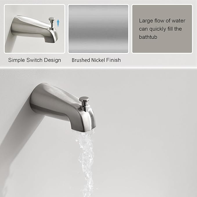 Tub Shower Faucet Set with Valve, Tub and Shower Faucet Set Complete Brushed Nickel, Single-Handle Tub and Shower Trim Kit with High-Pressure 6 Inch Rain Shower Head and Tub Spout