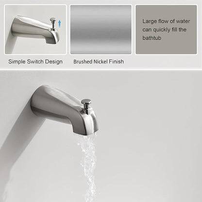 Tub Shower Faucet Set with Valve, Tub and Shower Faucet Set Complete Brushed Nickel, Single-Handle Tub and Shower Trim Kit with High-Pressure 6 Inch Rain Shower Head and Tub Spout