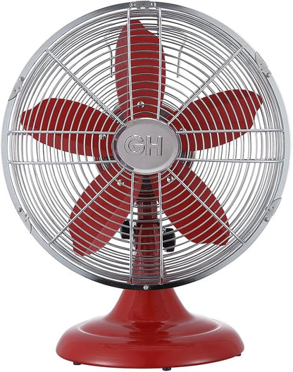 Good Housekeeping 92611 All-Metal 12" Retro Desk Office Table Fan with Wide Oscillation, 3-Speed Settings & Carrying Handle, Crimson Red