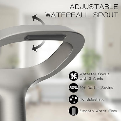 Bathroom Faucets for Sink 3 Hole, Bezeit 8 Inch Brushed Nickel Bathroom Faucet, Solid Brass Widespread Bathroom Faucet with Adjustable Waterfall Spout 2 Handles and 2 Supply Hoses