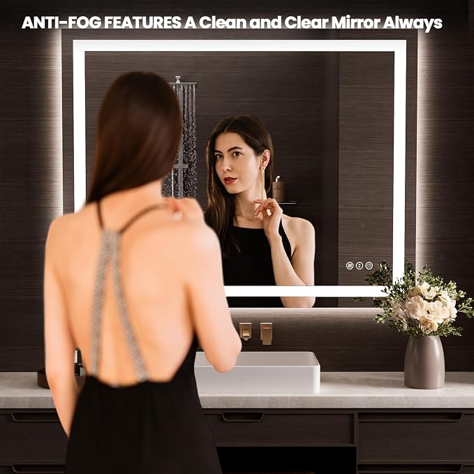 LOAAO 50"X40" LED Bathroom Mirror with Lights, UL Listed | Anti-Fog, Dimmable, 3 Color Temperature, Backlit + Front Lit, Memory Function, Tempered Glass