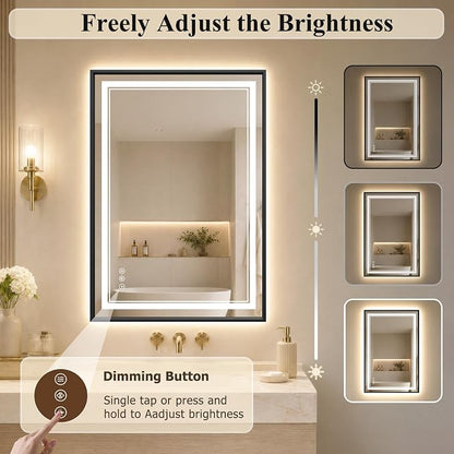 36"x48" LED Bathroom Mirror with Lights, Backlit + Front Lit, Anti-Fog | Lighted Bathroom Mirror with One-Piece Aluminum Alloy Frame, HD Shatterproof Tempered Glass, Dimmable, Memory Function