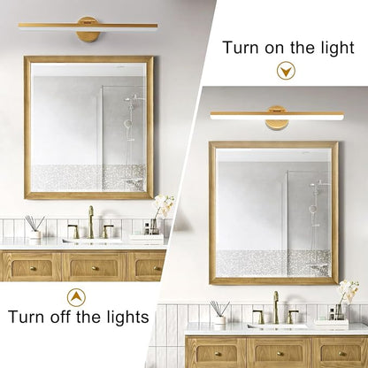 Modern Gold Bathroom Vanity Light Fixtures - 24inch Rotatable LED Vanity Lights for Modern Bathroom Wall Sconce Lighting (White Light 6000K)