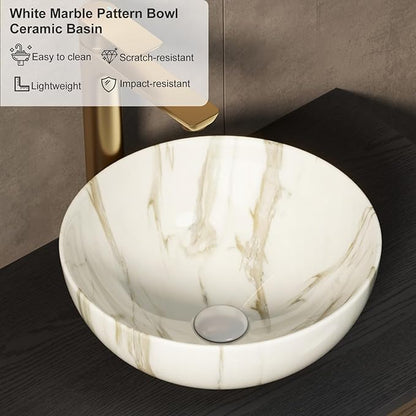 36" Floating Bathroom Vanity with Sink, Natural Solid Wood Modern Bathroom Vanities with Ultra-Thin Marble Bowl Shape Ceramic Basin and Top, Soft-Close Design, Pre-Assembled, Gloss Black