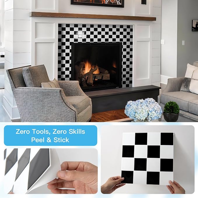 Art3d Grid Peel and Stick Backsplash, 10-Pack, 12 x 12 in, Black & White | Enhanced Thickness, Strong Adhesion, Moisture Resistant, Long-Lasting, Minimalist Look, DIY Friendly, for Kitchen Countertops