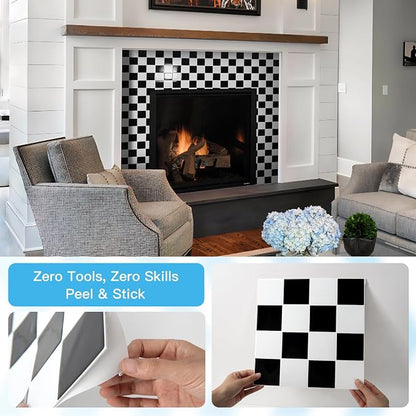 Art3d Grid Peel and Stick Backsplash, 10-Pack, 12 x 12 in, Black & White | Enhanced Thickness, Strong Adhesion, Moisture Resistant, Long-Lasting, Minimalist Look, DIY Friendly, for Kitchen Countertops